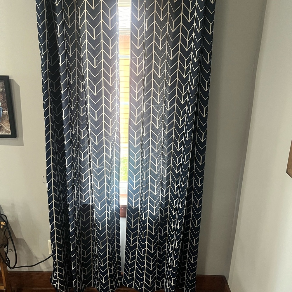 Navy and White Chevron Curtain Panel Grommets Silky
